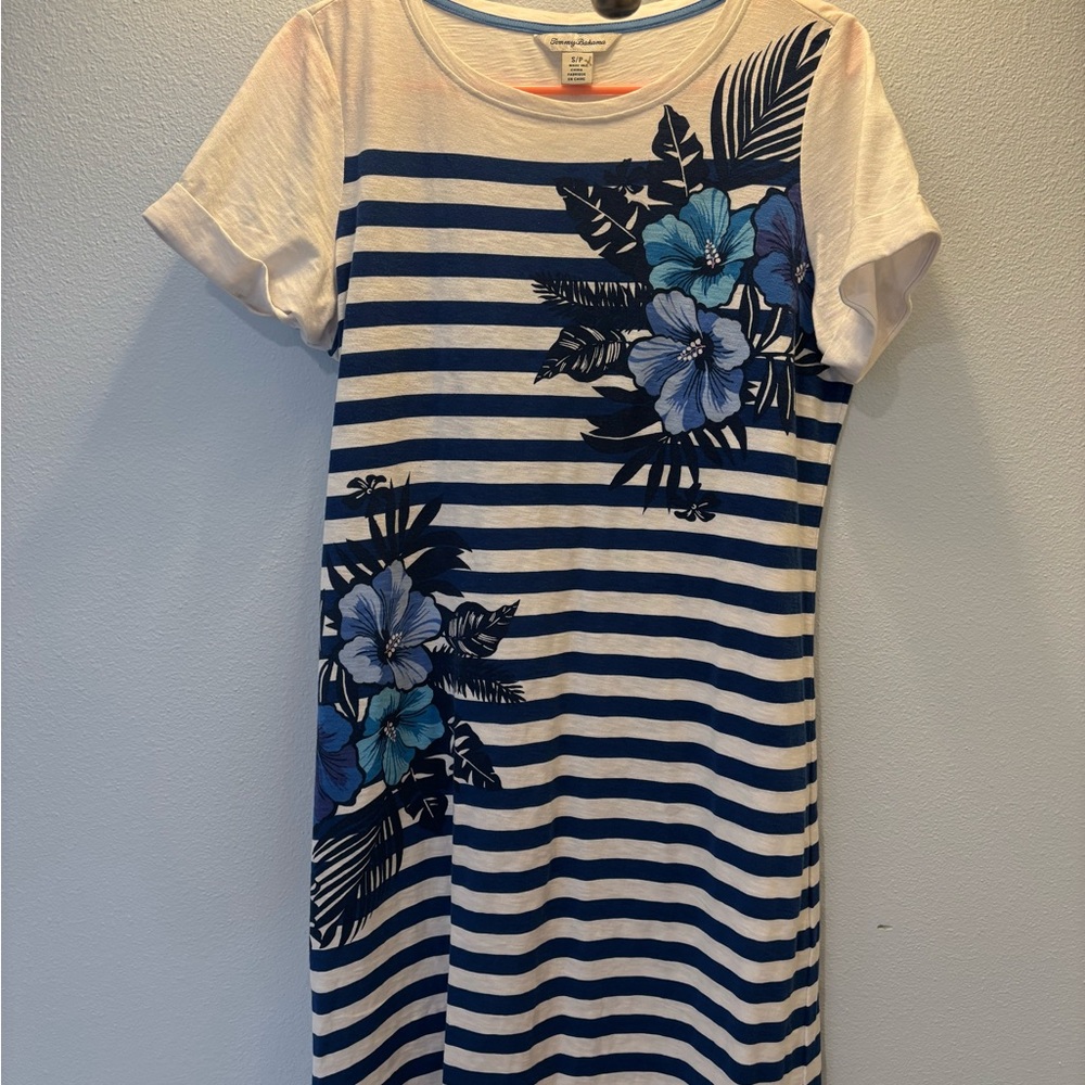 Tommy Bahama Striped Dress with Blue Floral Design